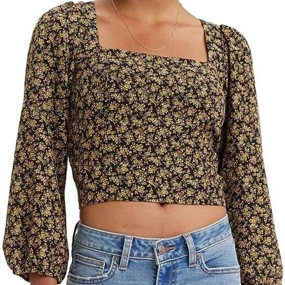 NWT Levi's Women's Statement Finn Blouse in Janice Floral Caviar, Size Large